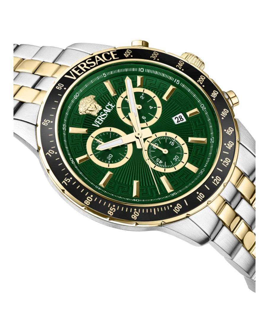 Versace Sport Chrono Bracelet Watch With Green Guilloche Dial
