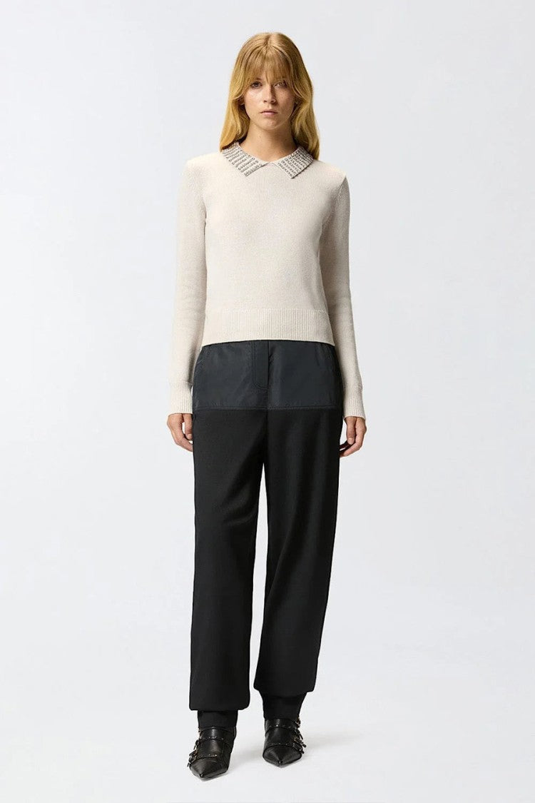 Pinko Ivory Crystal-Embellished Nylon-Blend Sweater