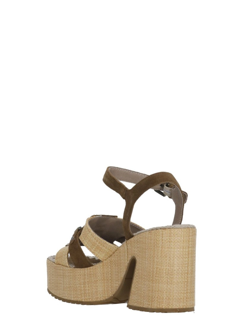 Mou Beige Ankle Strap Rafia Sandals