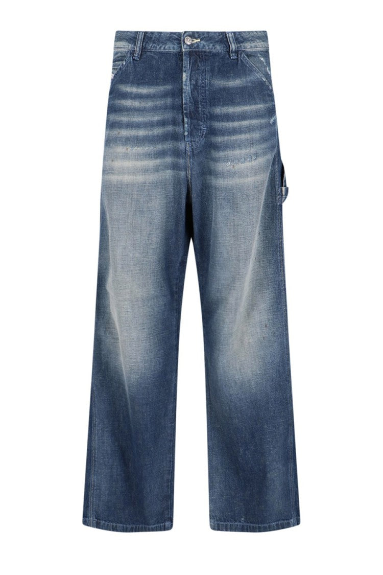 Diesel Relaxed Fit Wide Leg Denim Jeans With Distressed Detailing
