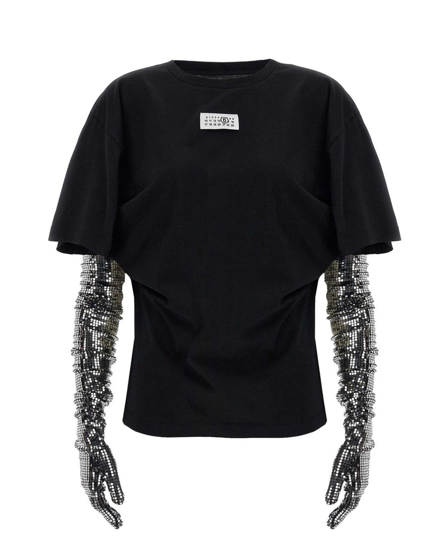 Mm6 By Maison Margiela Short-Sleeve Black T-Shirt With Disco-Style Gloves
