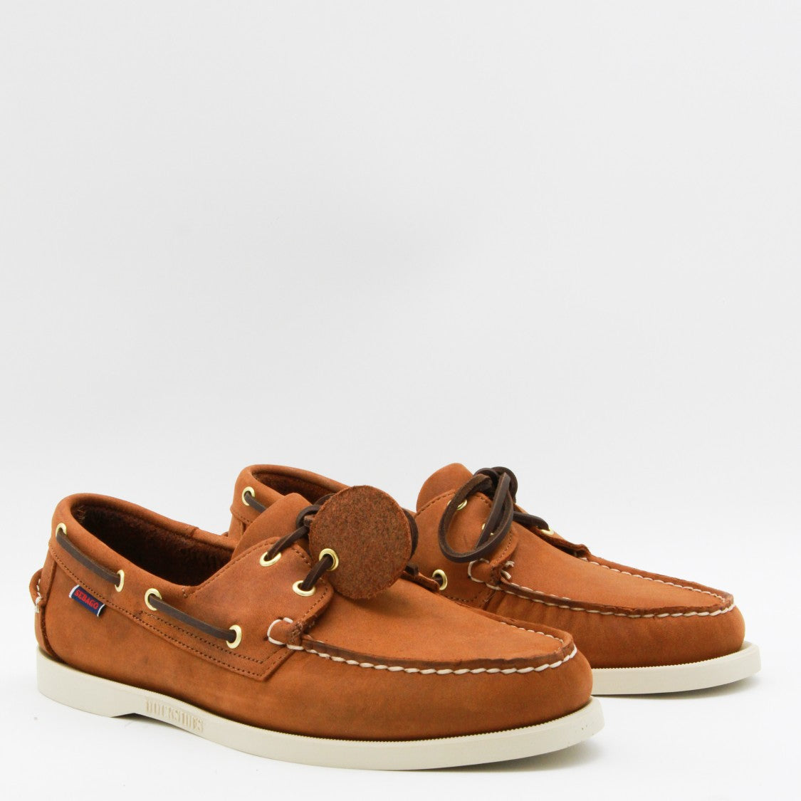 Sebago Brown Leather Boat Shoes With Moccasin Stitching