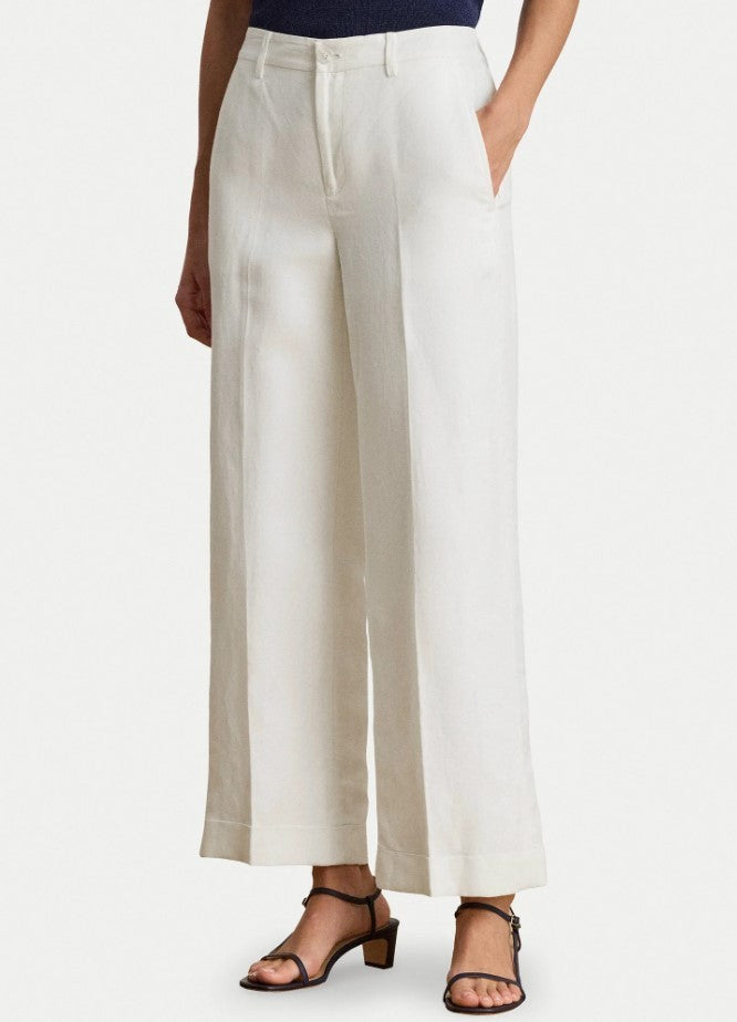 Polo Ralph Lauren White Sendon Cropped Pleated Trousers