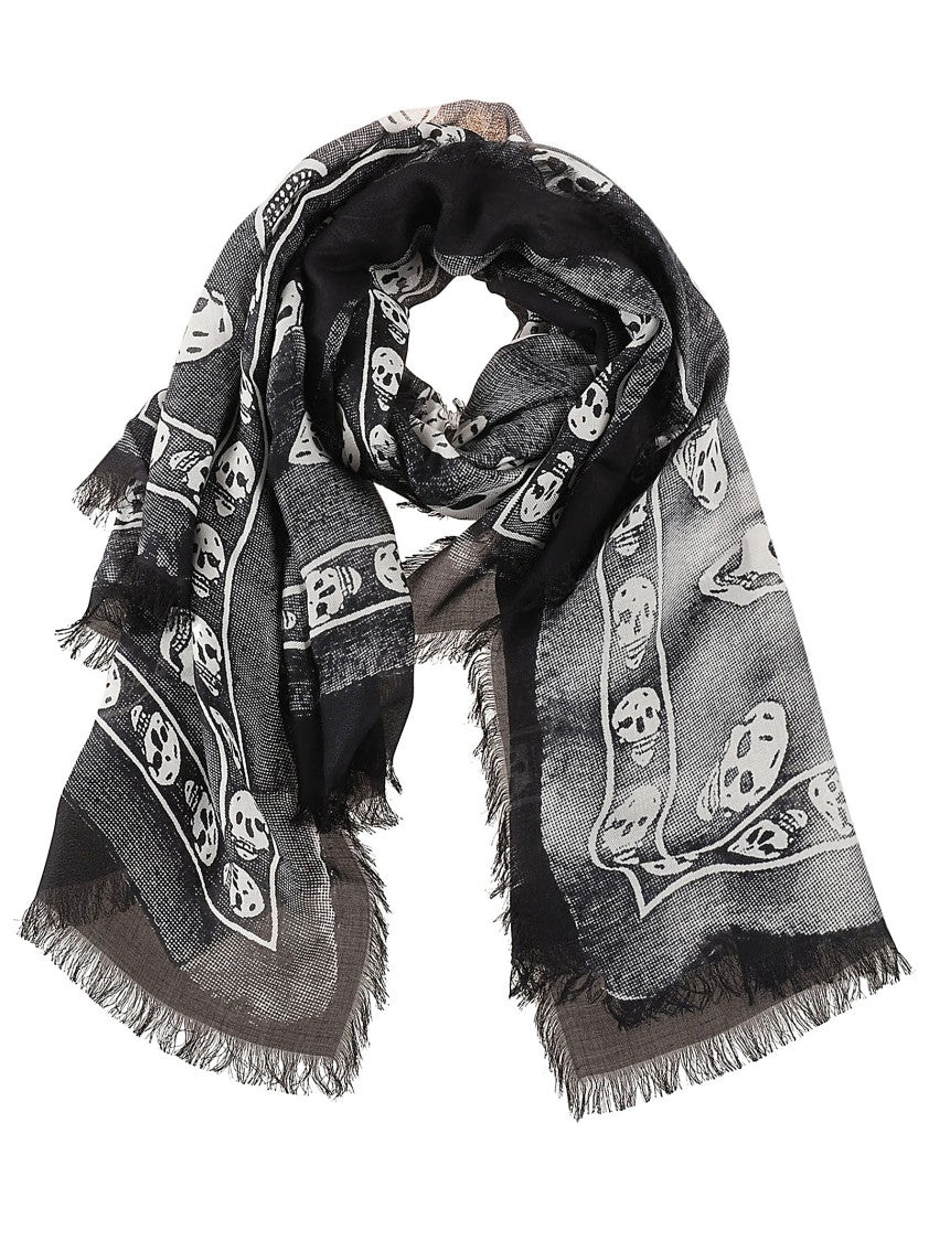 Alexander Mcqueen Sheer Black Modal Scarf With Skull Pattern