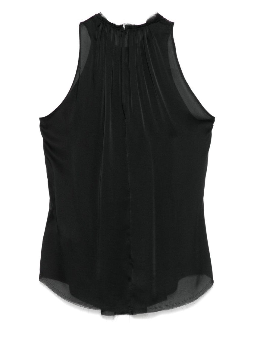 Balmain Black Sleeveless Semi-Sheer Pleated Top