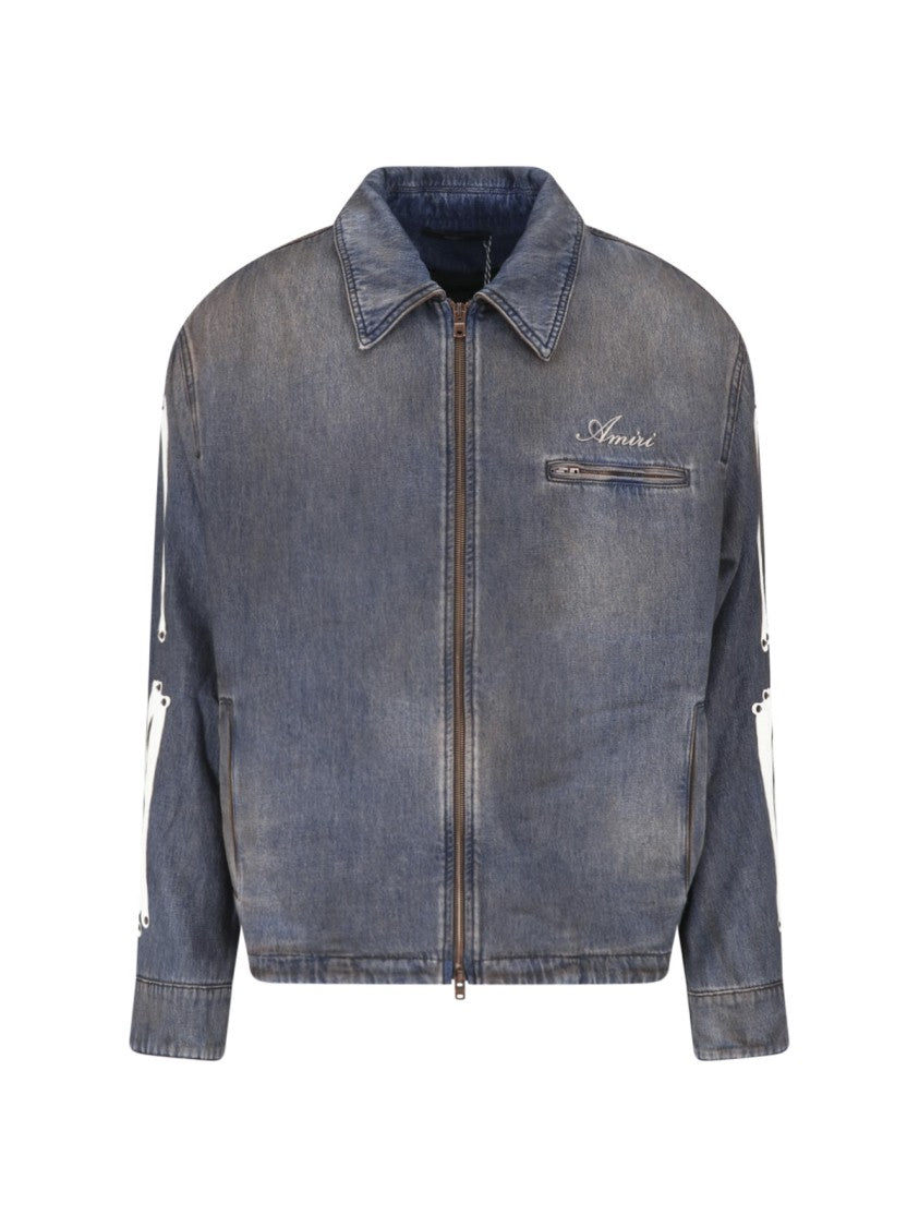 Amiri Gray Cotton Bones Denim Jacket