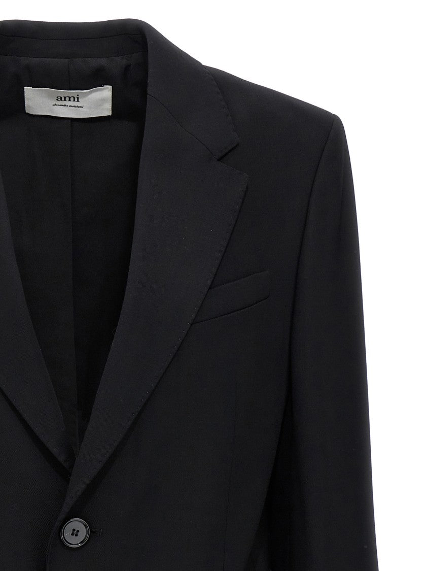 Ami Tailored Black Wool Blend Single-Breasted Blazer