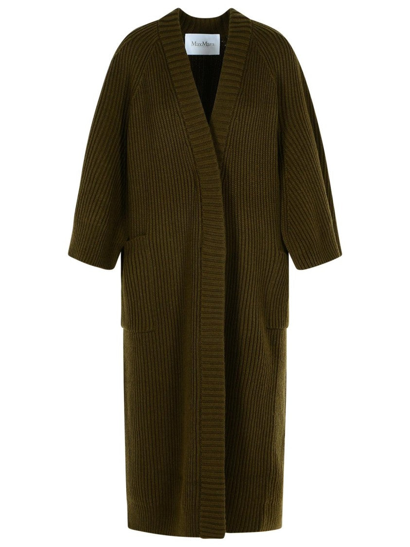 Max Mara Moss Green Wool And Cashmere Ribbed Cardigan