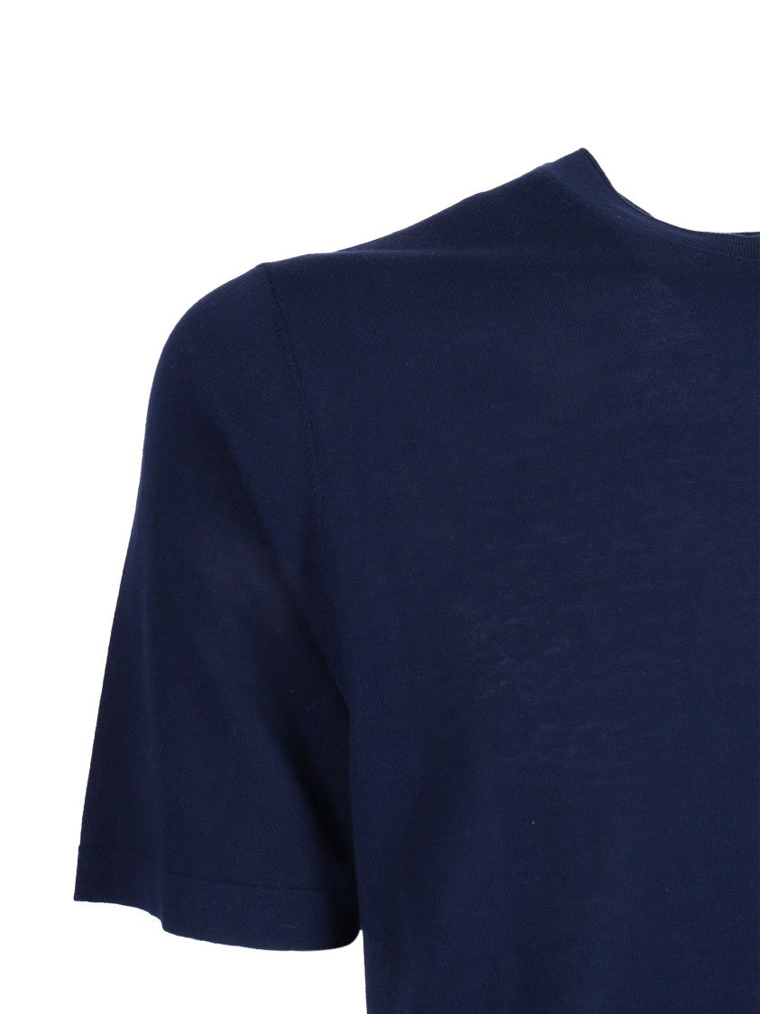 Kangra Cashmere Navy Short Sleeve Cotton T-Shirt