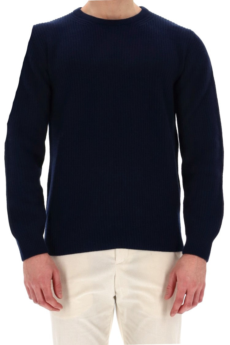 Herno Wool-Cashmere Crewneck Sweater With Suede Patches