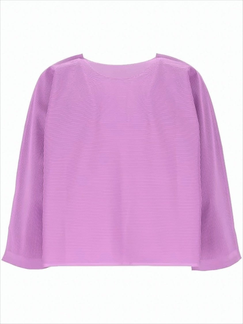 Pleats Please Cropped Long-Sleeve Ribbed Top With Flared Sleeves