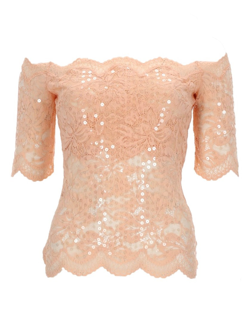 Rabanne Off-The-Shoulder Sequined Lace Top