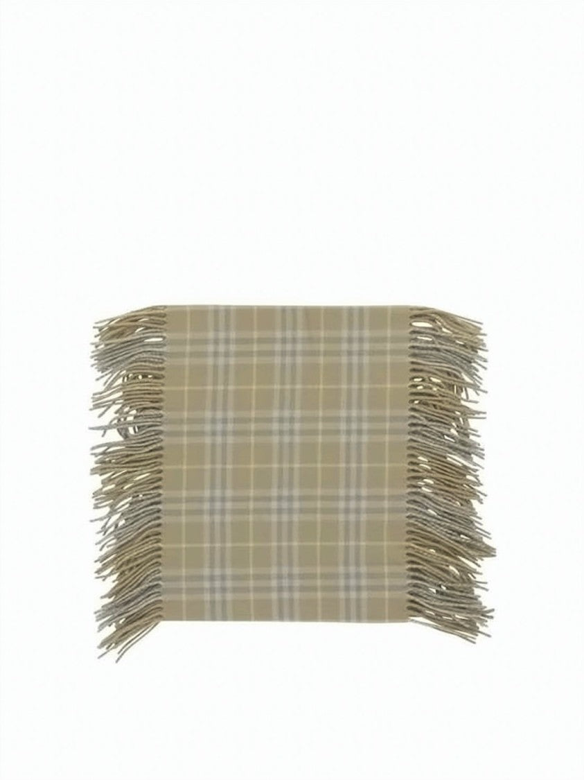 Burberry Check Pattern Cashmere Scarf With Fringed Edges