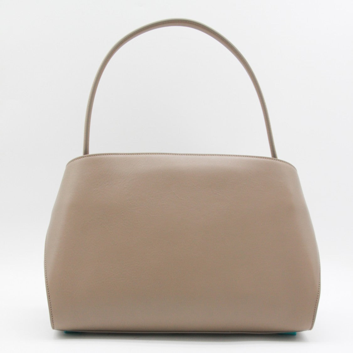Ferragamo Structured Taupe Leather Handbag With Gold-Tone Accents