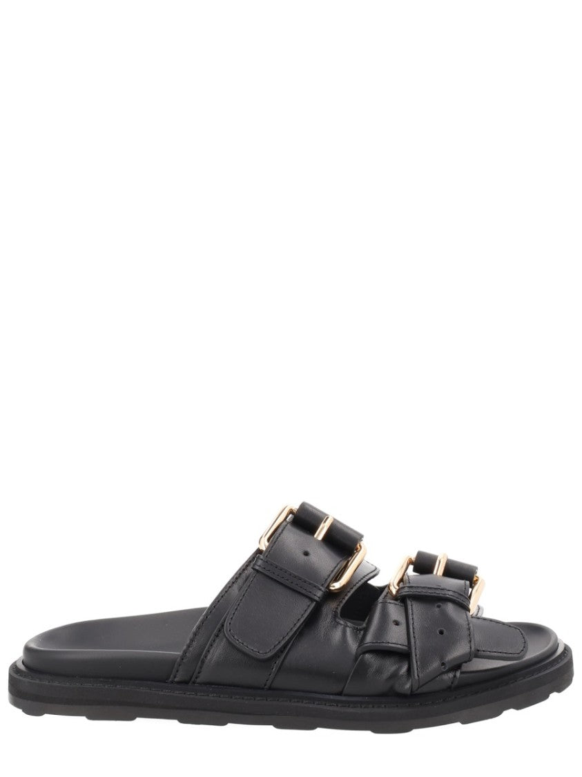 Moschino Gold Tie-Me Buckles Calf Leather Sandals
