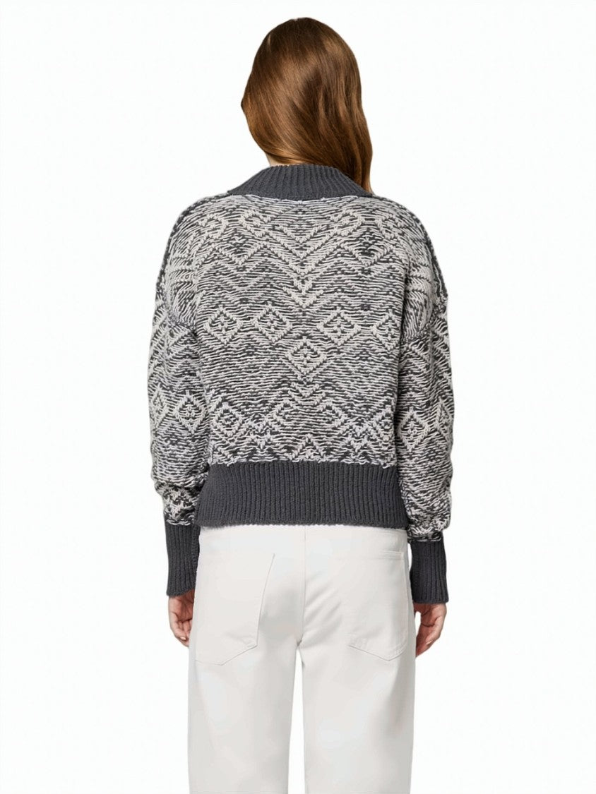 Alpha Studio Two-Tone Chevron Jacquard Wool Crewneck Sweater