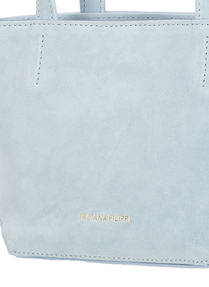 Fabiana Filippi Compact Mini Tote Bag In Soft Suede Leather With Unique Fastenings