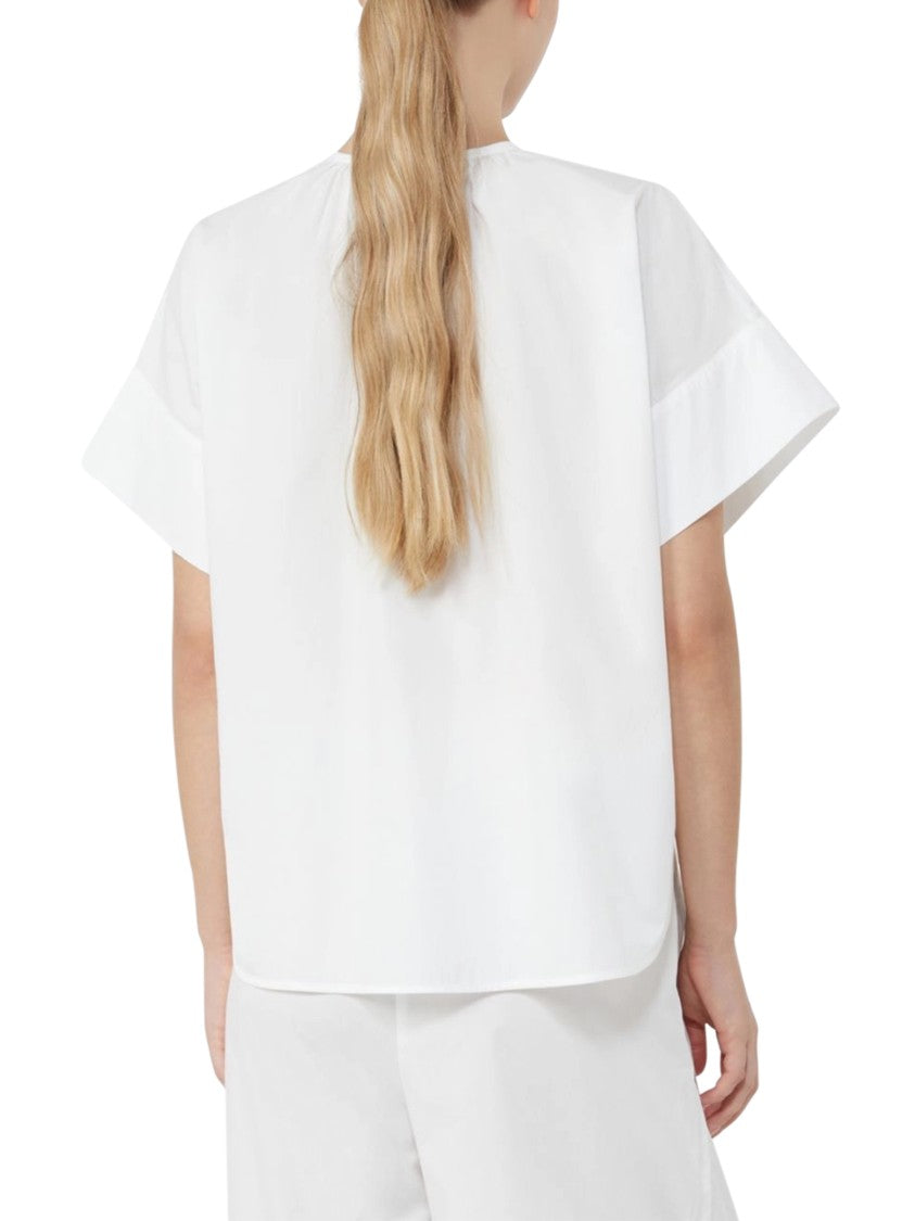 Max Mara Loose-Fitting White Cotton Shirt With Gathered Neckline
