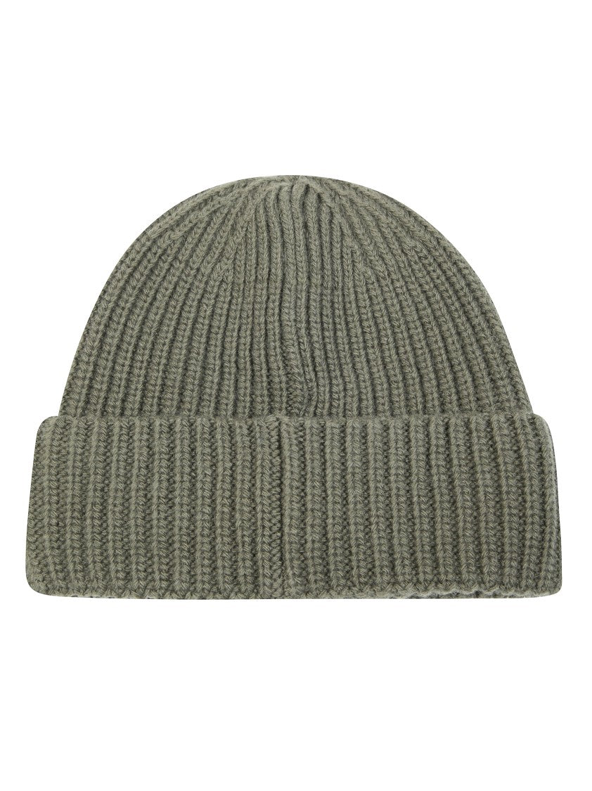 Stone Island Ribbed Knit Beanie Hat With Cuff And Patch Detail