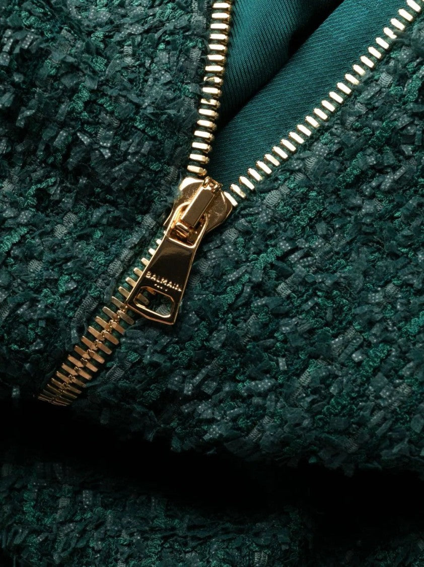 Balmain V-Neck Buttoned Tweed Dress