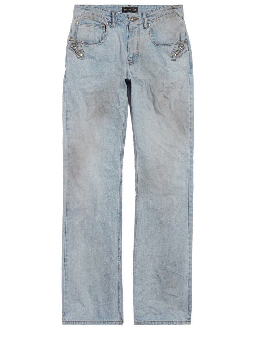Balenciaga City Light-Wash Denim Straight-Leg Pants