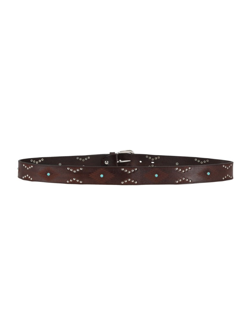 Alberto Luti Laser-Etched Leather Studded Belt
