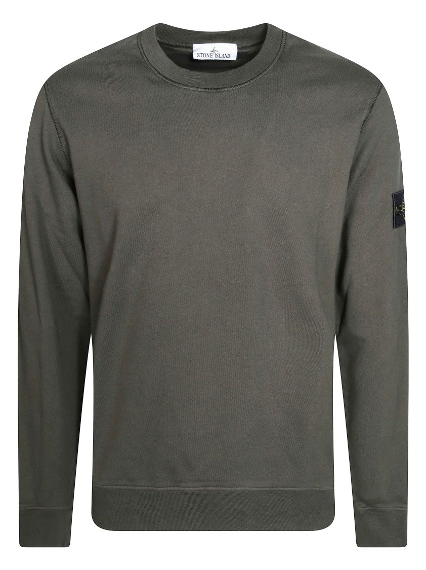 Stone Island Crewneck Olive Green Ribbed Sweatshirt