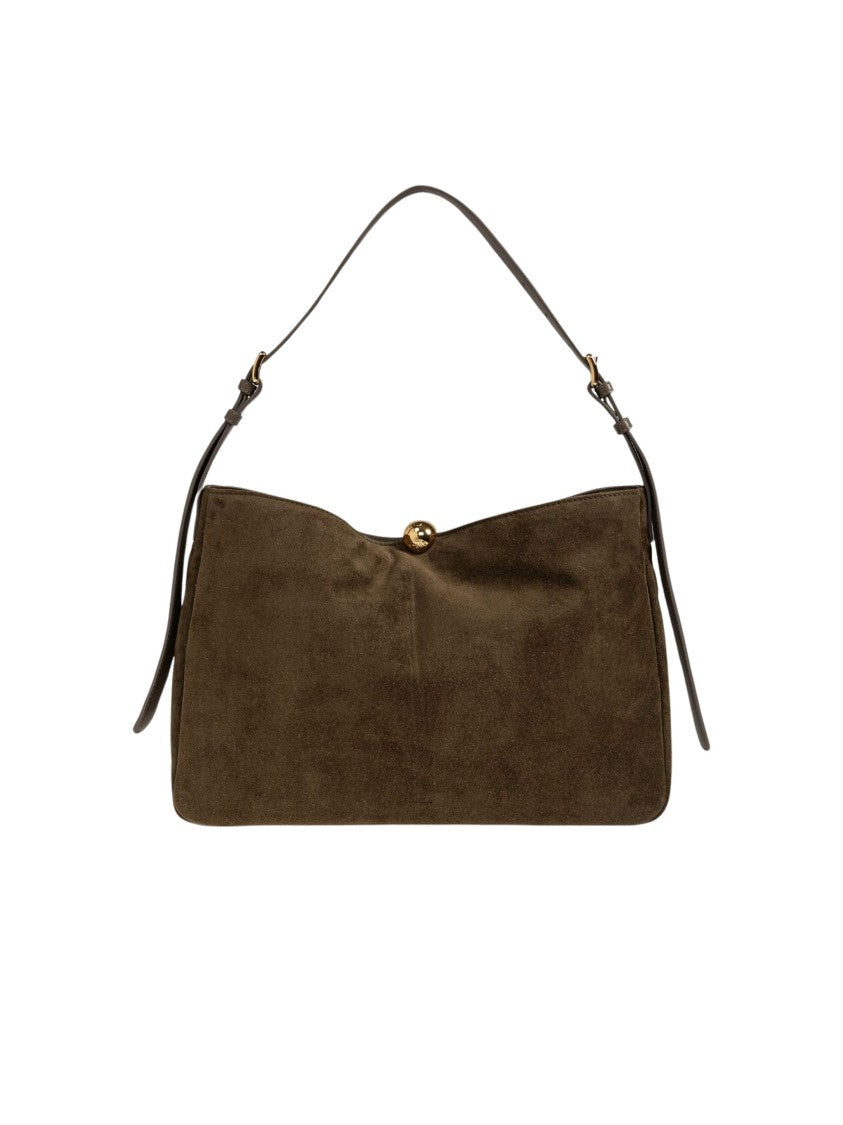 Furla Sfera L Fringe Gold Clasp Suede Handbag