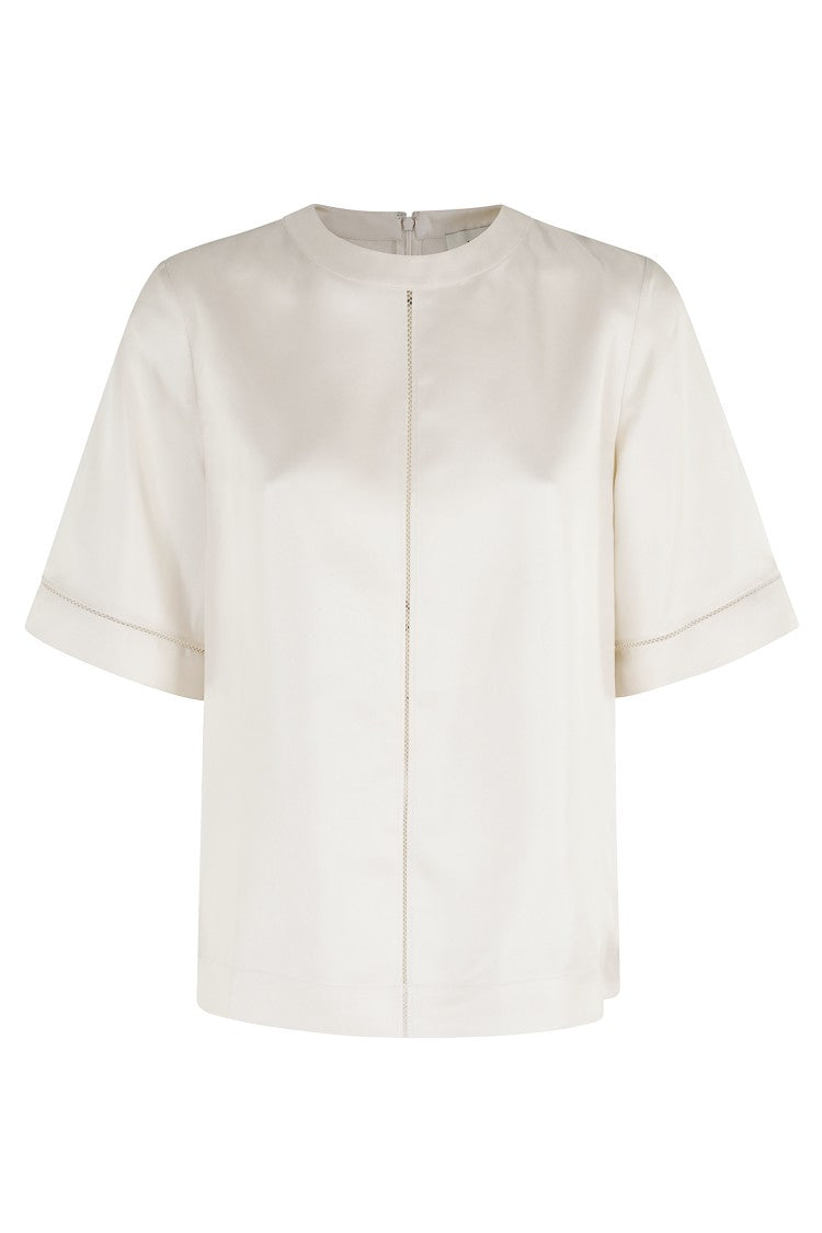 Loulou De Saison Ivory Havana Lace-Detailed Crewneck Silk Blouse
