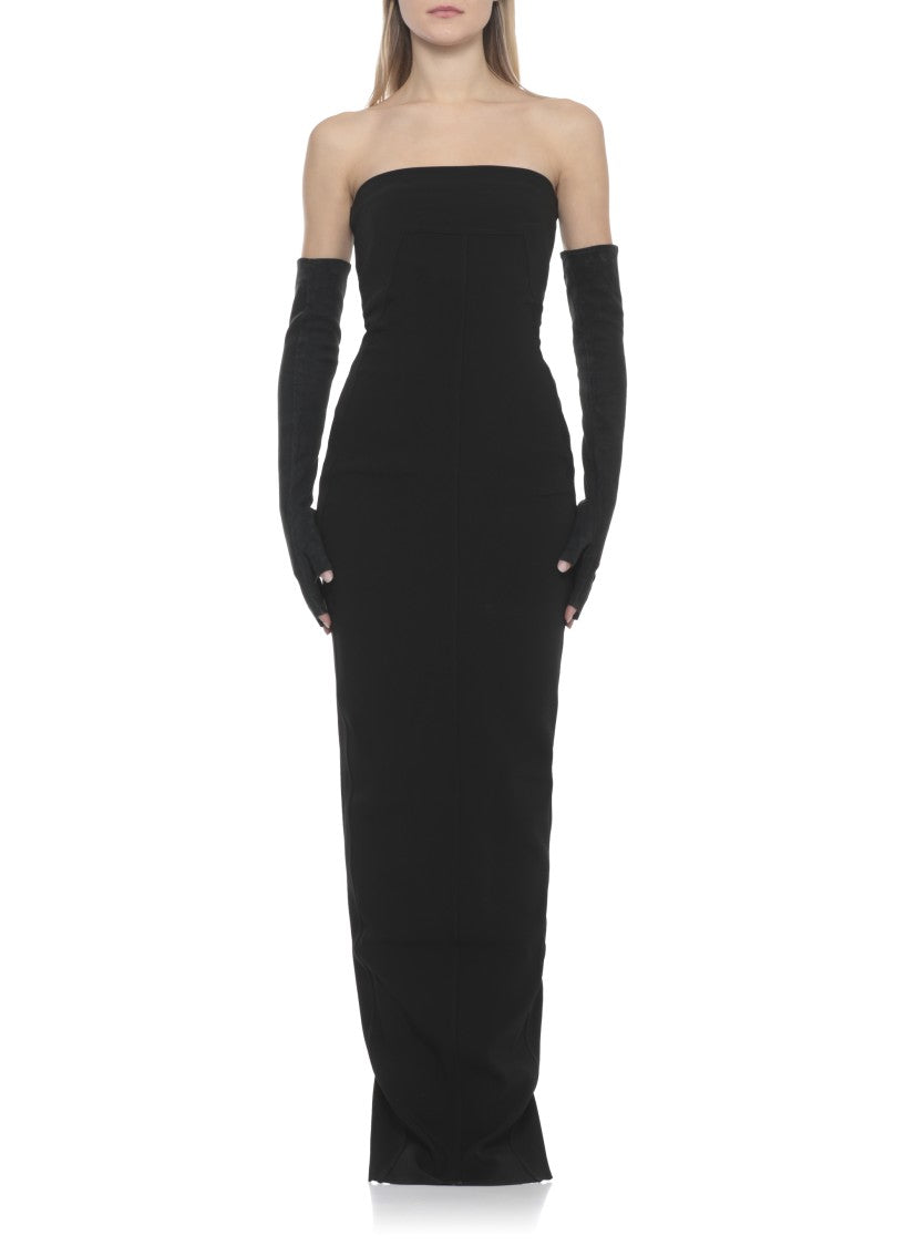 Rick Owens Black Viscose Bustier Gown With Elegant Neckline And Rear Vent