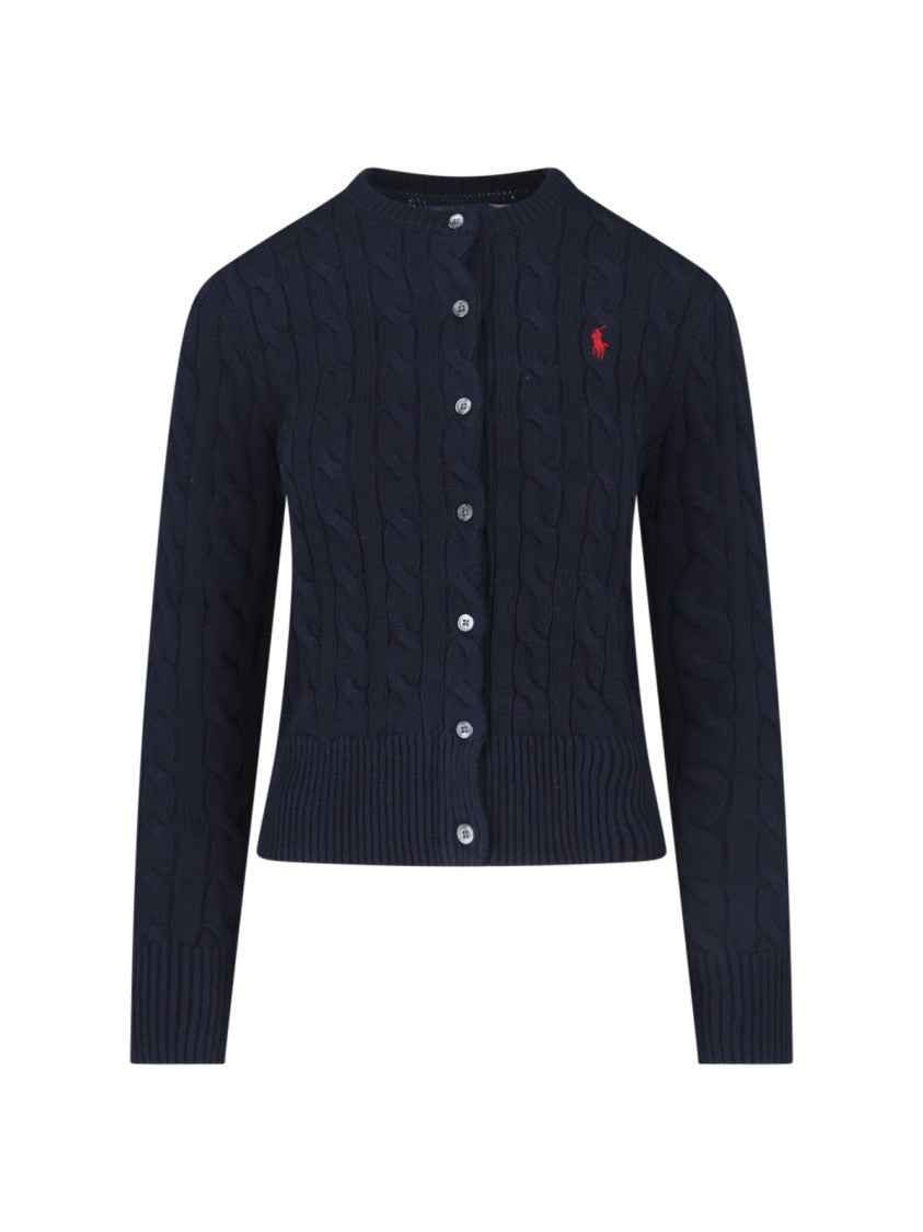 Polo Ralph Lauren Blue Cable Knit Logo Ribbed Cardigan