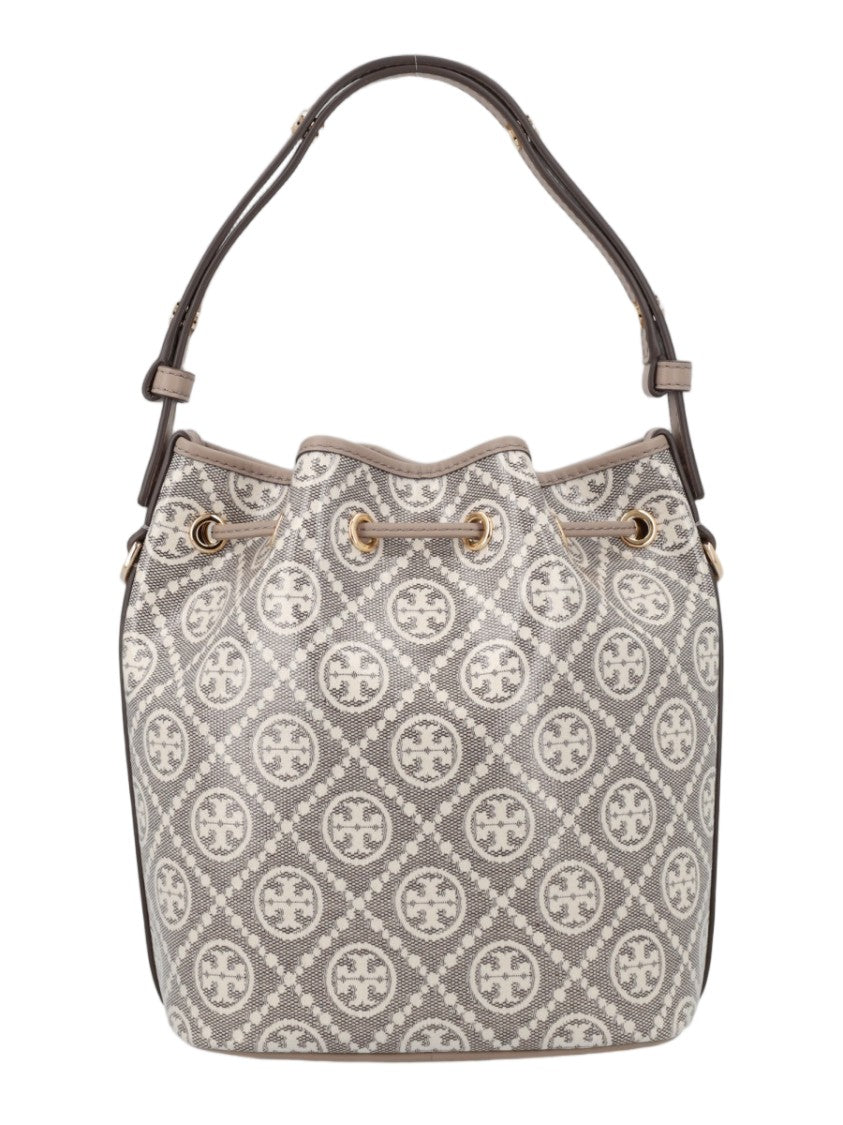 Tory Burch Structured Bucket Bag With T Monogram Pattern
