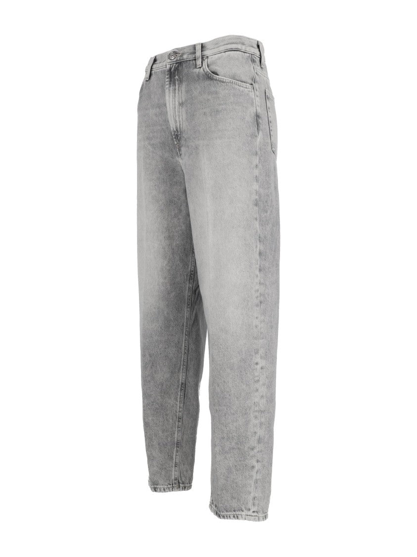Dondup Washed Grey Cotton Denim Pants With Tapered Fit