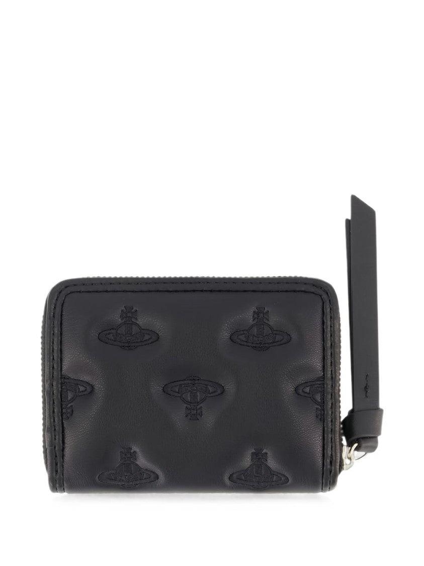 Vivienne Westwood Black Embossed Orb Compact Leather Wallet