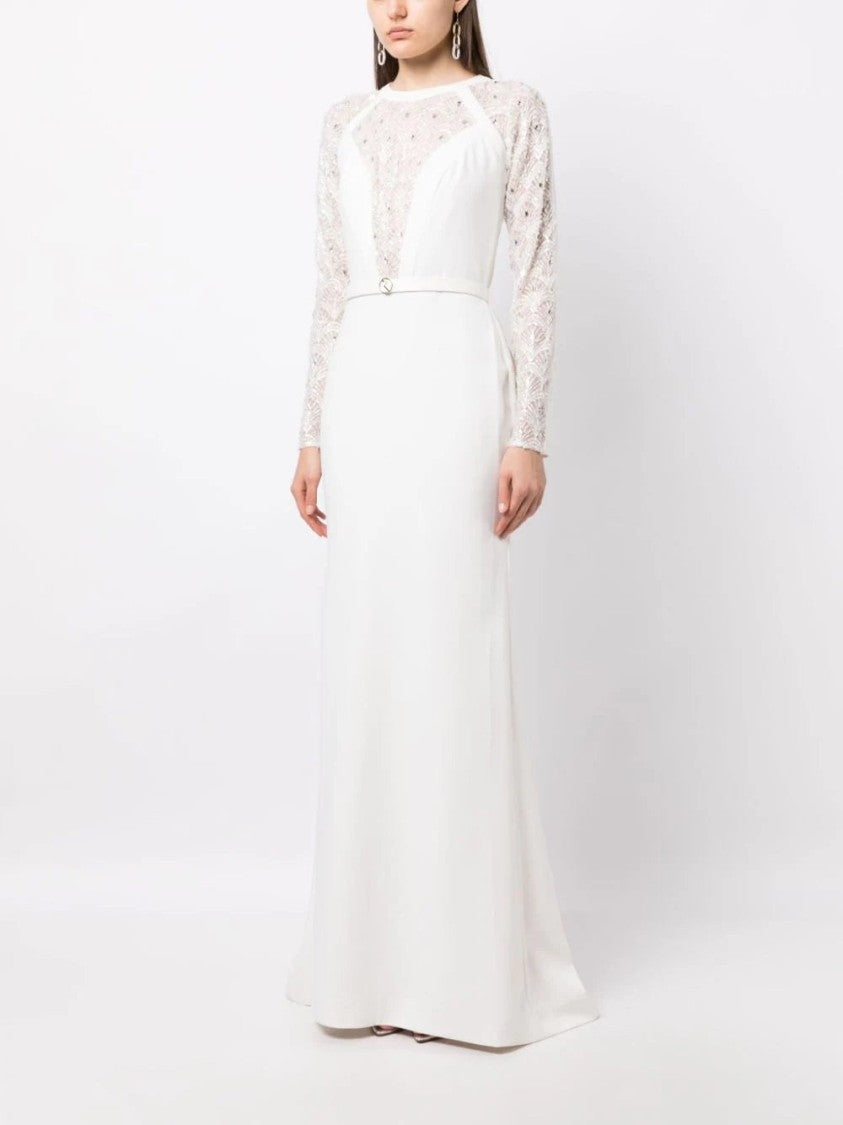 Saiid Kobeisy Beaded Long Crepe Dress