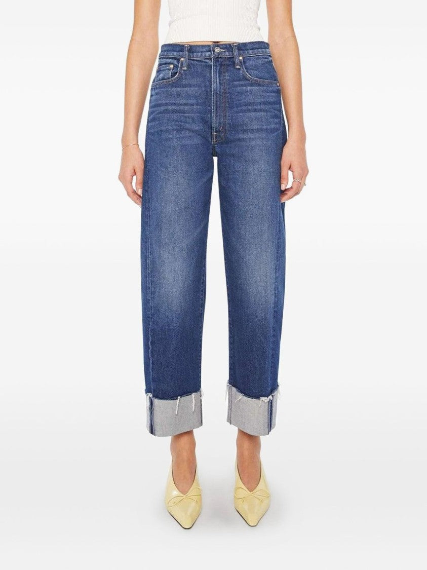 Mother High-Waisted Cropped Wide-Leg Jeans With Raw Edges