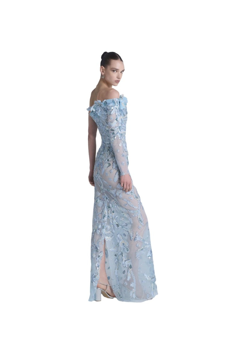 Saiid Kobeisy One-Shoulder Embroidered Tulle Dress