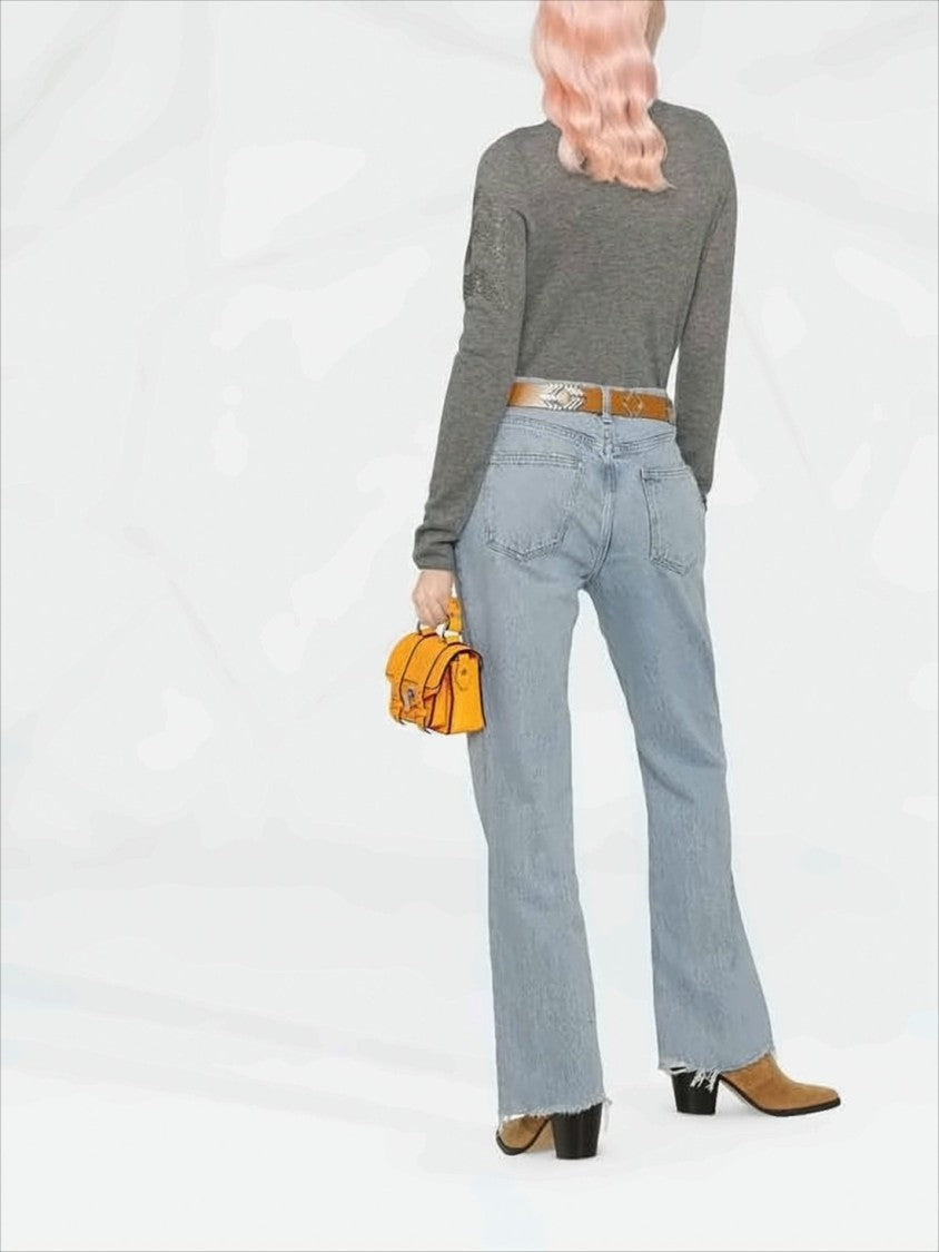 Agolde Light Blue High-Waisted Denim Pants With Flared Leg