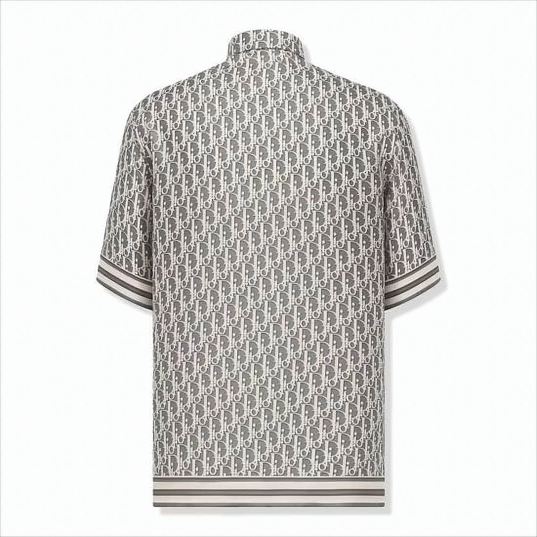 Christian Dior Short-Sleeved Shirt With All-Over Logo Pattern And Contrast Stripes