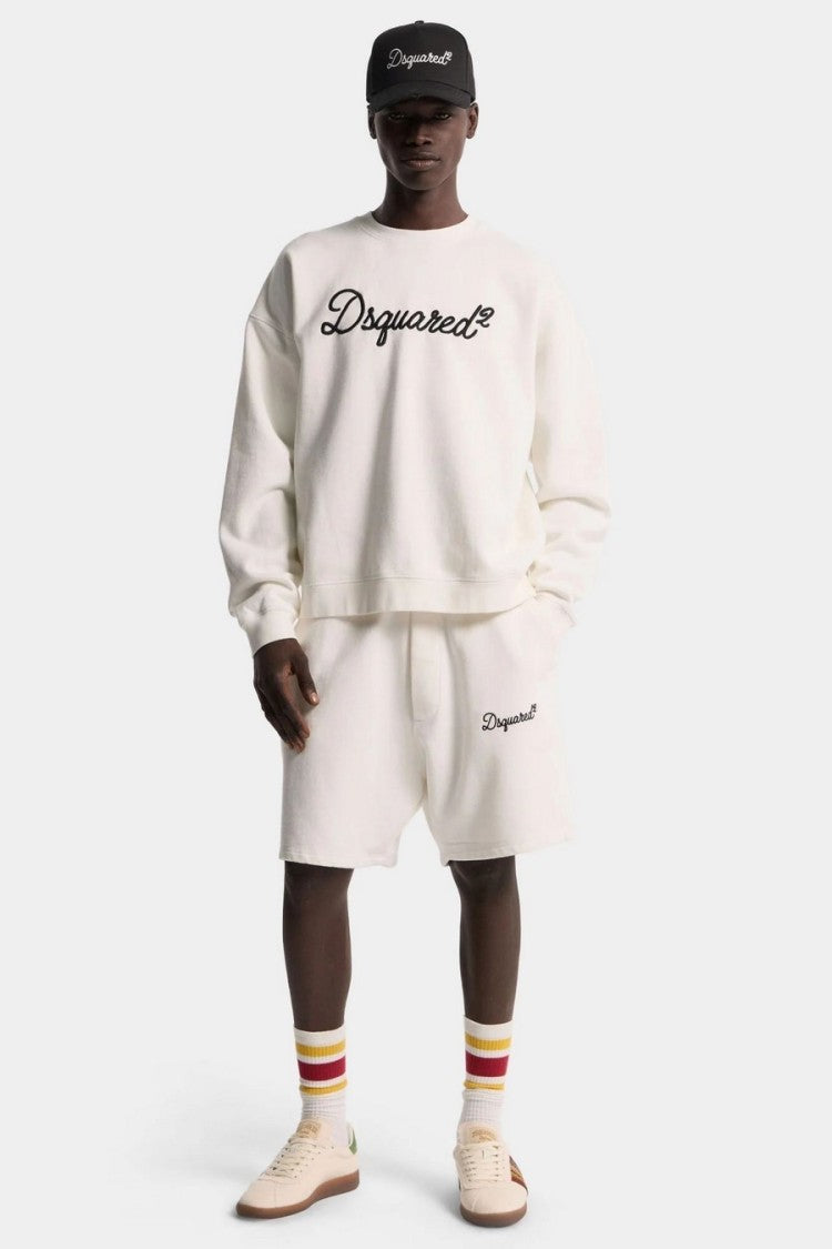 Dsquared2 White Drawstring Waist Cursive Logo Cotton Shorts