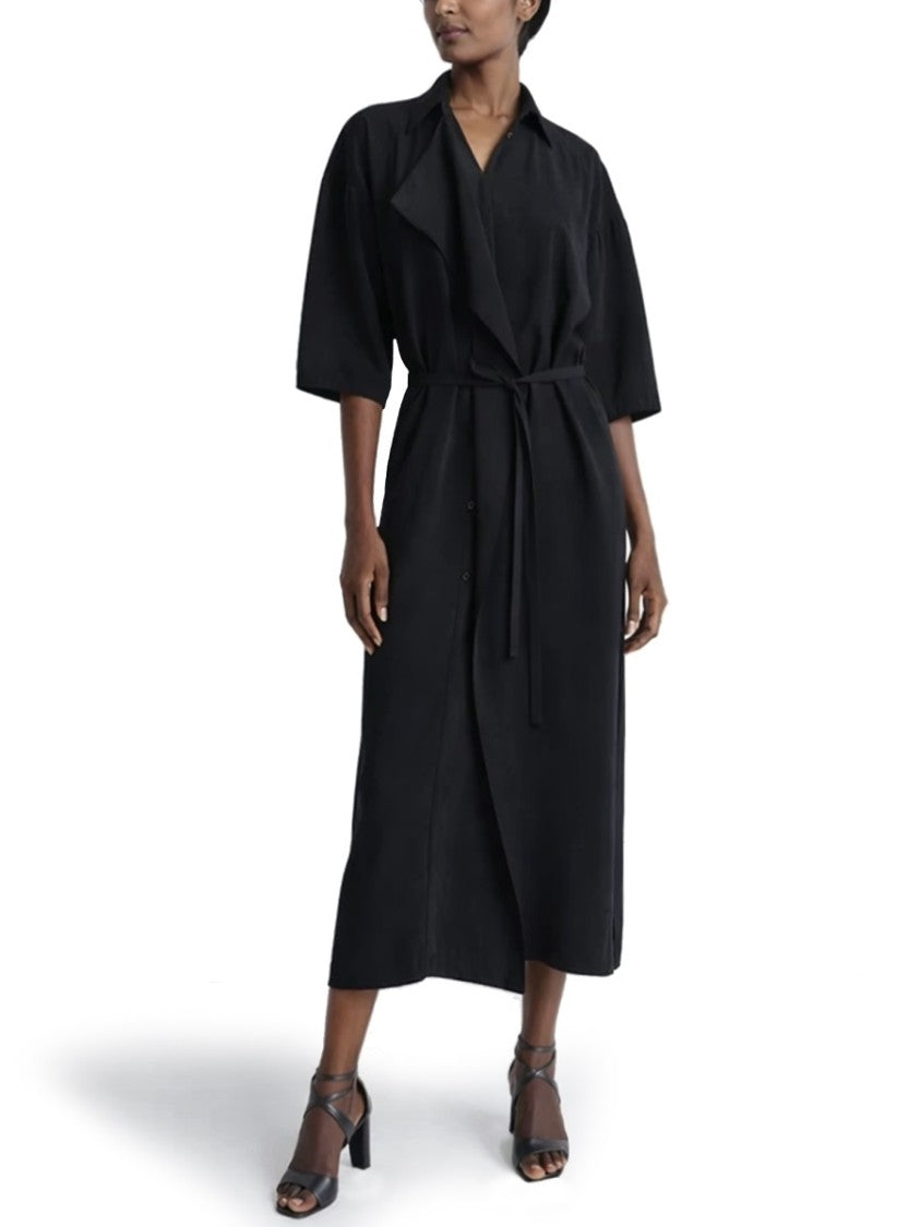 Lemaire Neutrals Belted Draped Neckline Silk Midi Dress
