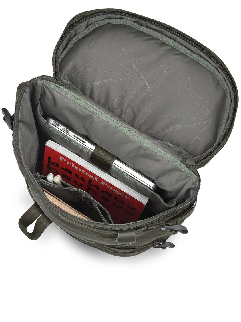Porter International Olive Green Backpack Boxy Structured Nylon Backpack