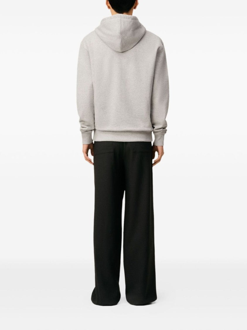 Ami Paris Light Grey Zip-Up Hoodie With Subtle Embroidered Detail