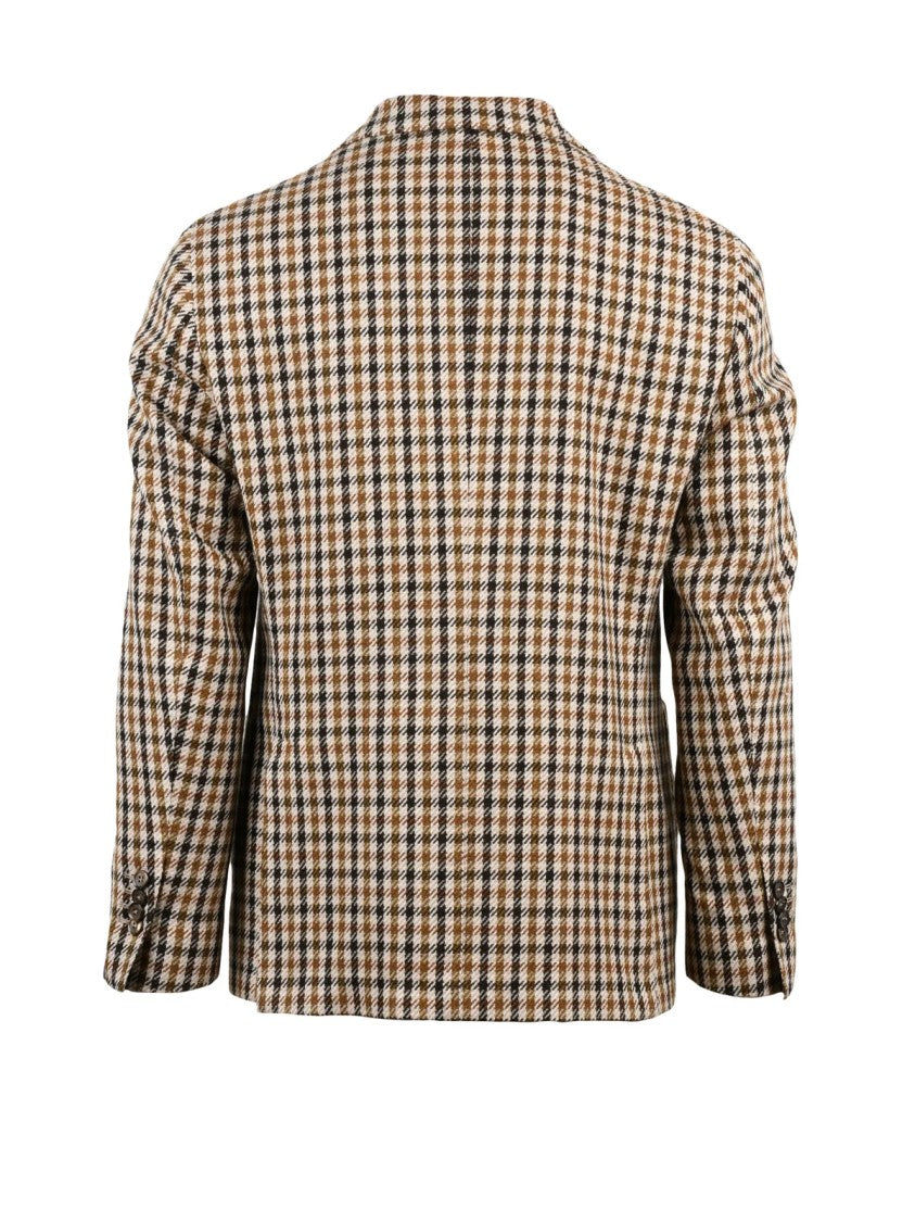 Luigi Bianchi Rounded Checkered Jacket In Beige And Brown Tones