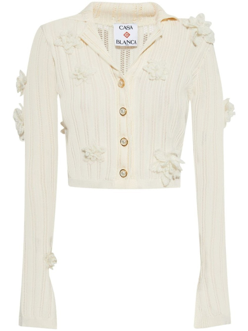 Casablanca Cropped Cardigan With Floral Appliqués