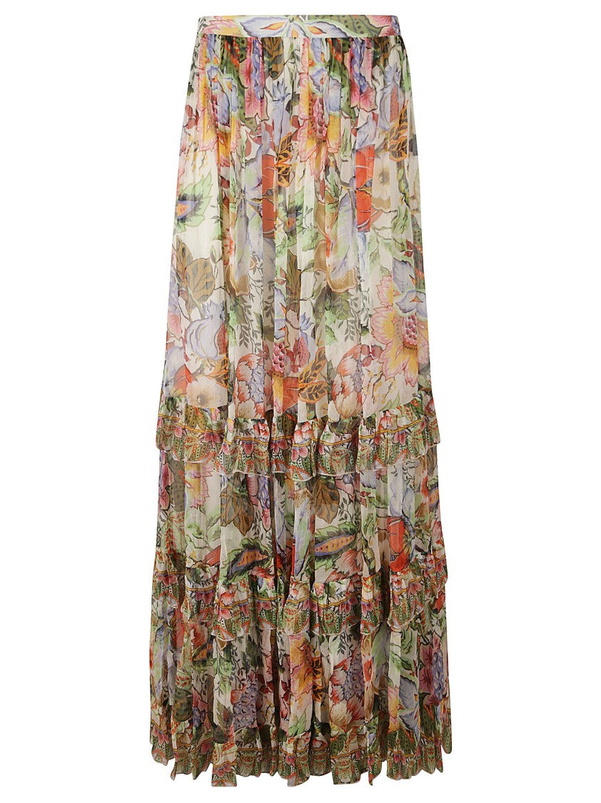 Etro Flowing Silk Skirt With Floral Print