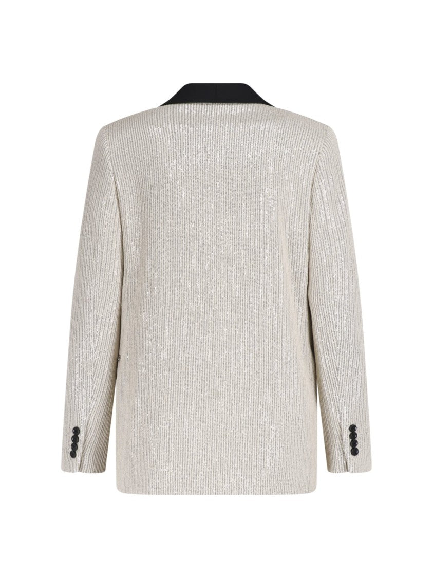 Lardini Cream Sequin Single-Breasted Blazer