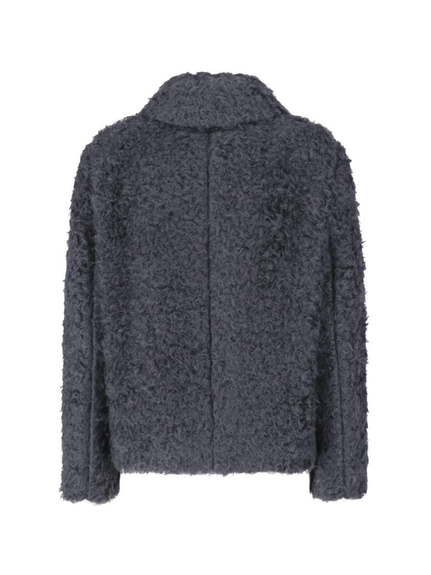 Lardini Grey Mohair Fur-Effect Jacket