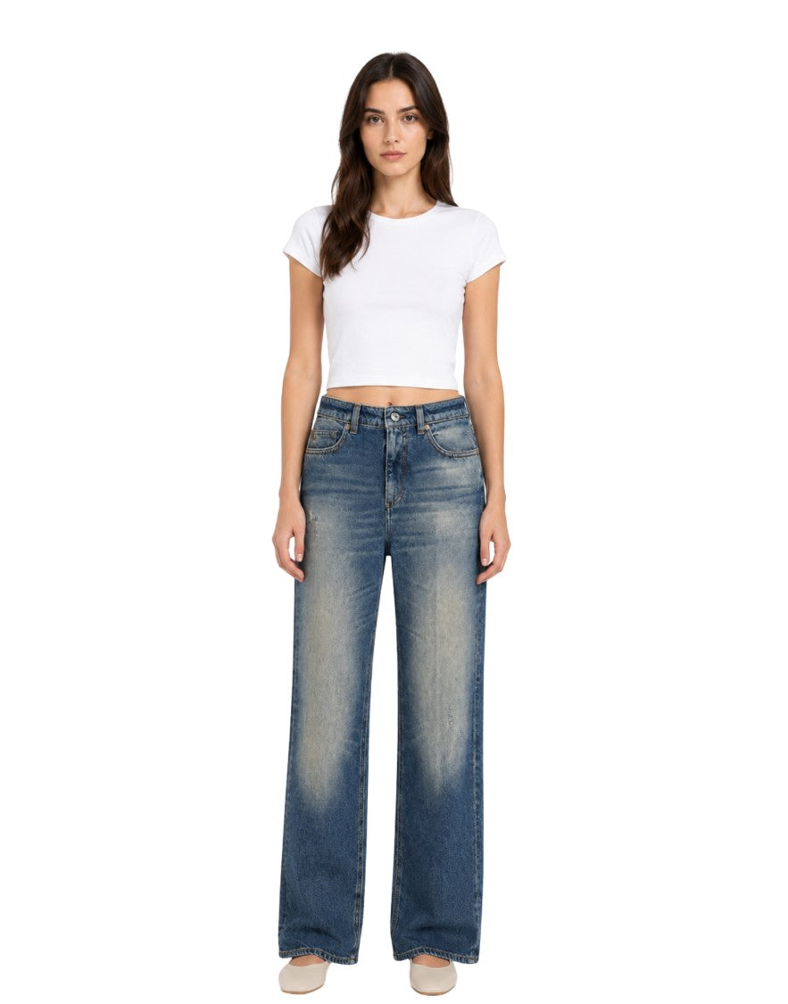 Nine In The Morning Classic Blue High-Waisted Franca Trumpet Jeans