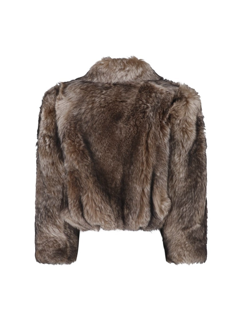 Chloé Brown Classic Collar Zippered Cropped Shearling Jacket